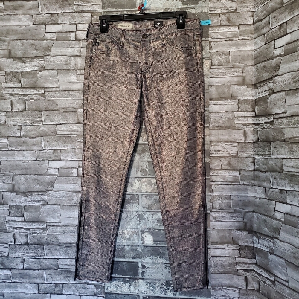 Adriano Goldschmied The Leggings Ankle Zip Skinny Pant Plaid Shimmery Size 27R
